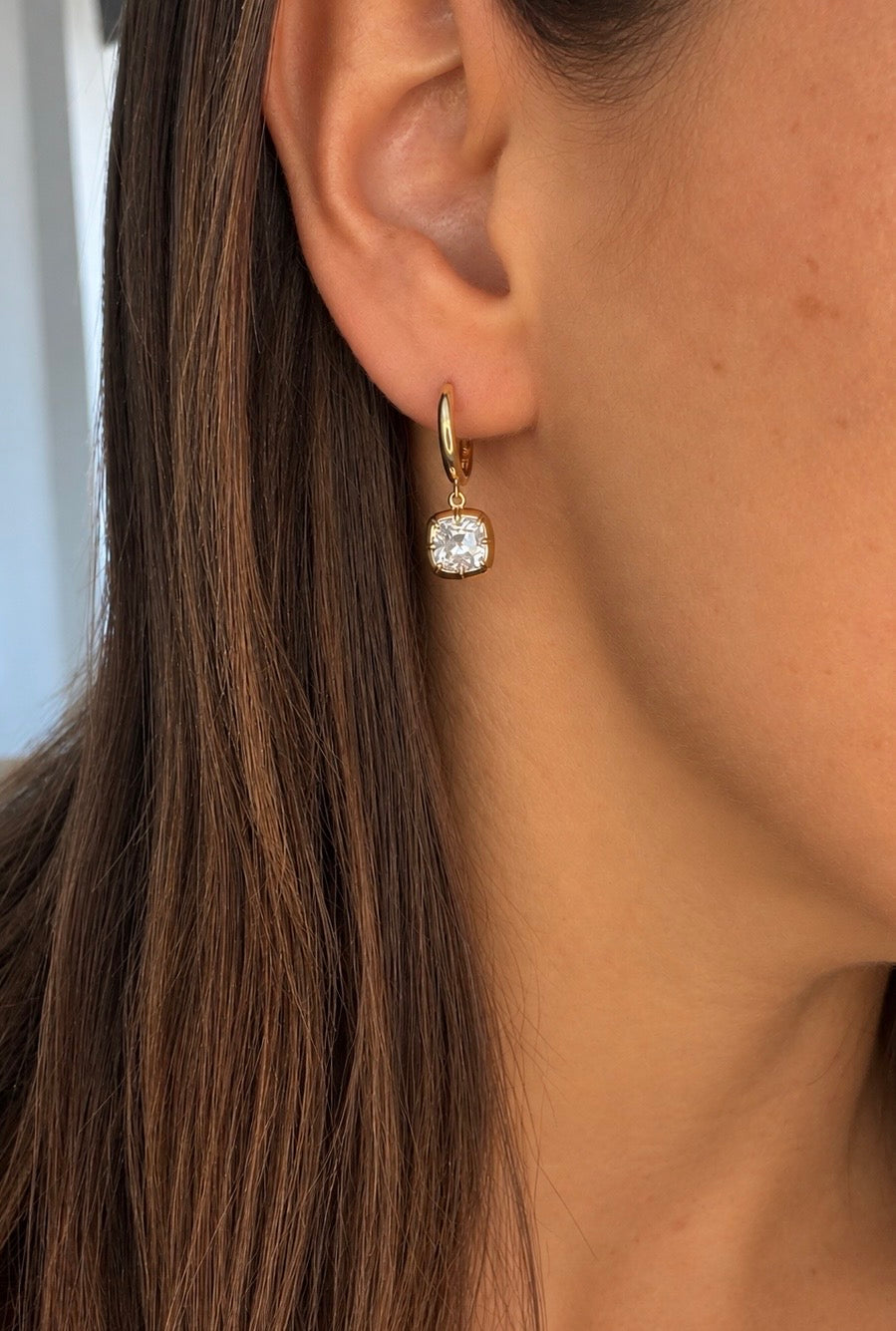Lab Diamond Antique Cut Huggie Earrings