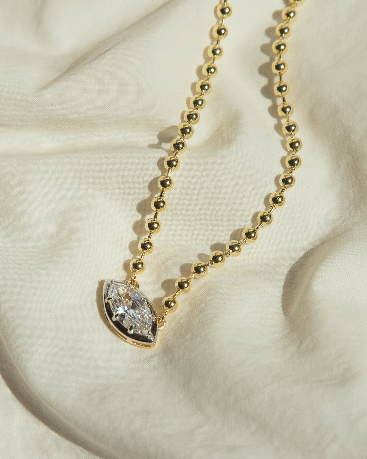 Ball Chain East West Marquise Necklace