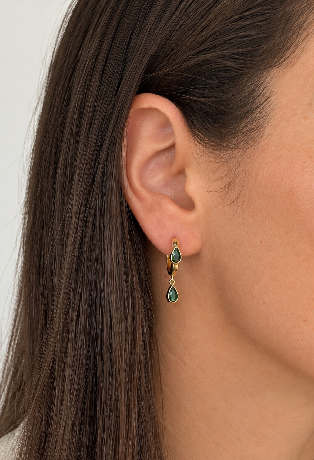 Emerald Pear Hoop Drops