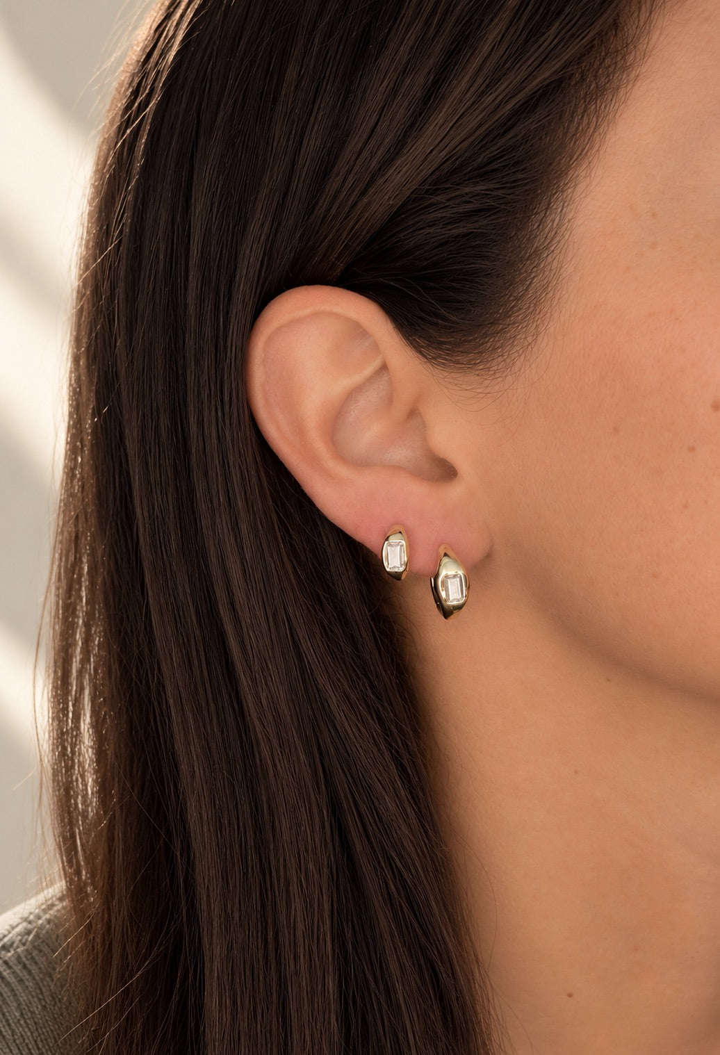 Mini Organic Bezel Hoop Earrings