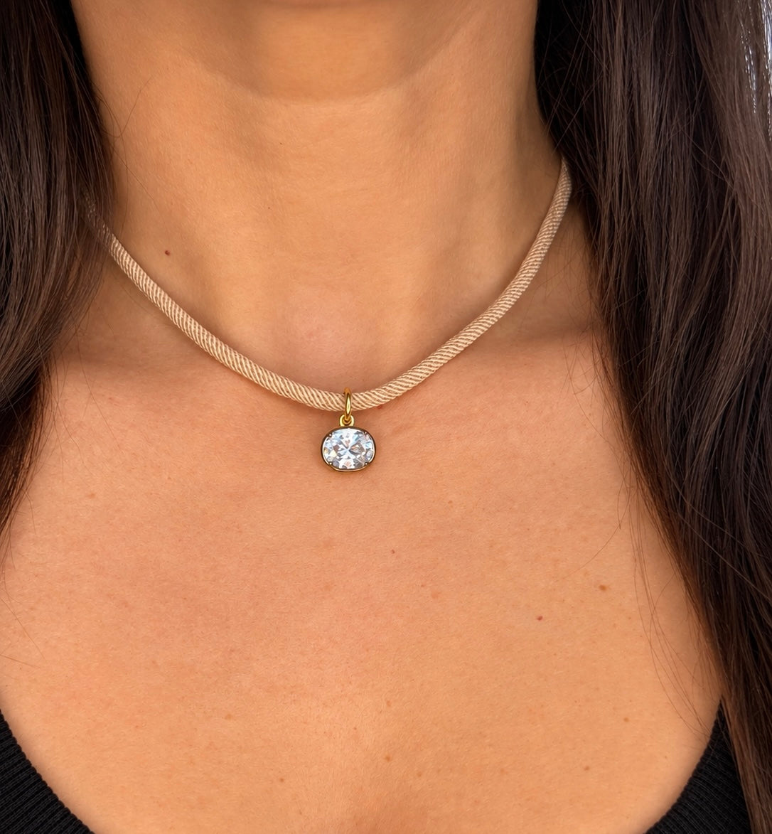 CZ Drop Silk Cord Necklace