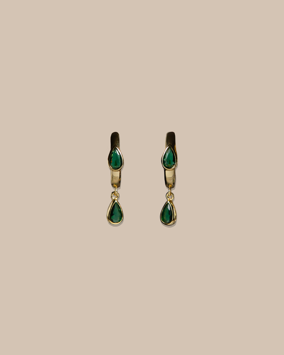 Emerald Pear Hoop Drops