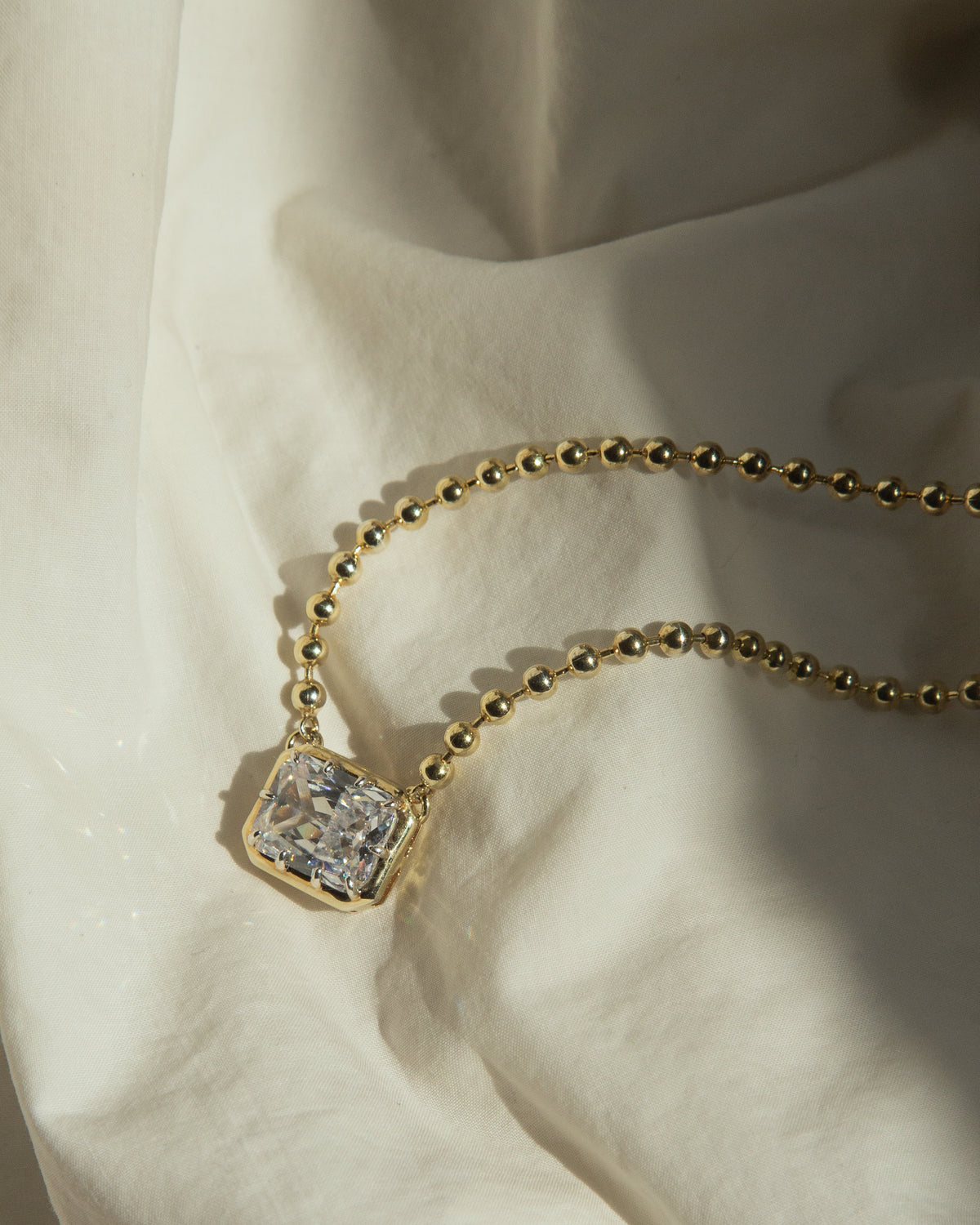 Ball Chain East West Cushion Cut Necklace