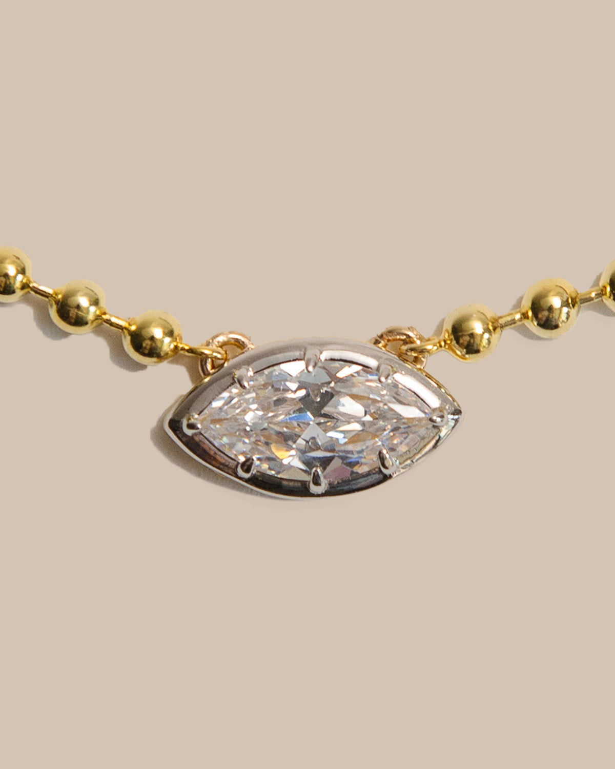 Ball Chain East West Marquise Necklace