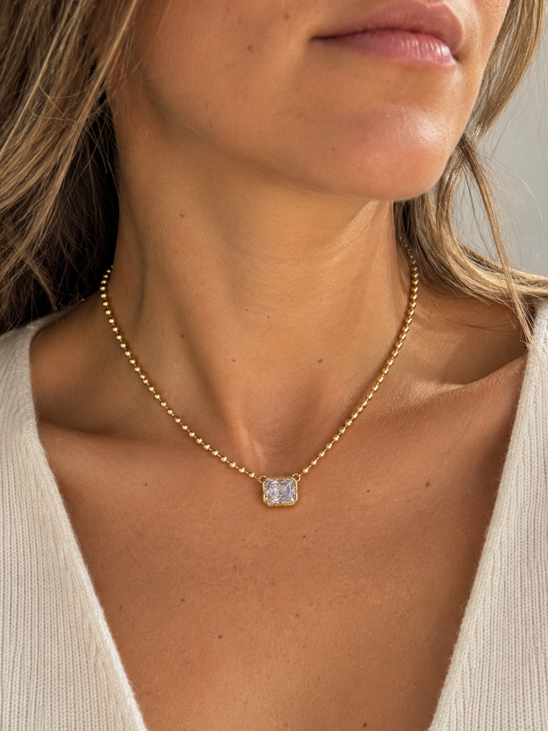 Ball Chain East West Cushion Cut Necklace