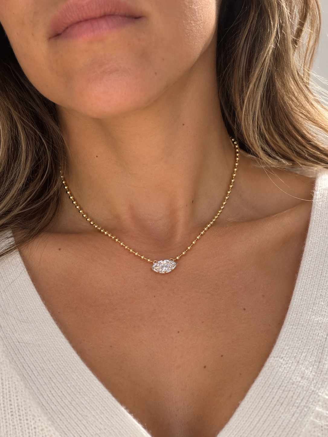 Ball Chain East West Marquise Necklace