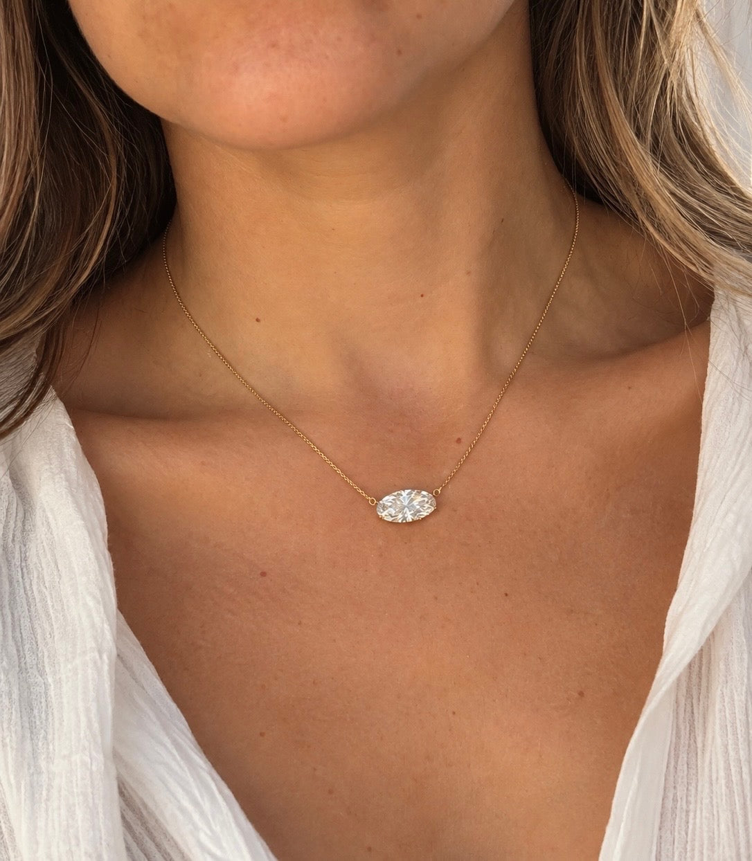 Lab Diamond Oval East West Necklace